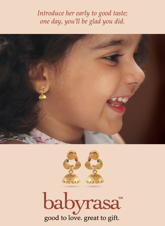 The Babyrasa Poornima Paisley Gold, Diamond, Ruby and Emerald Jhumka by Rasvihar
