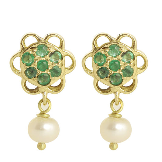 The Babyrasa Pallavi Floral Gold, Emerald and Pearl Ear Studs by Rasvihar