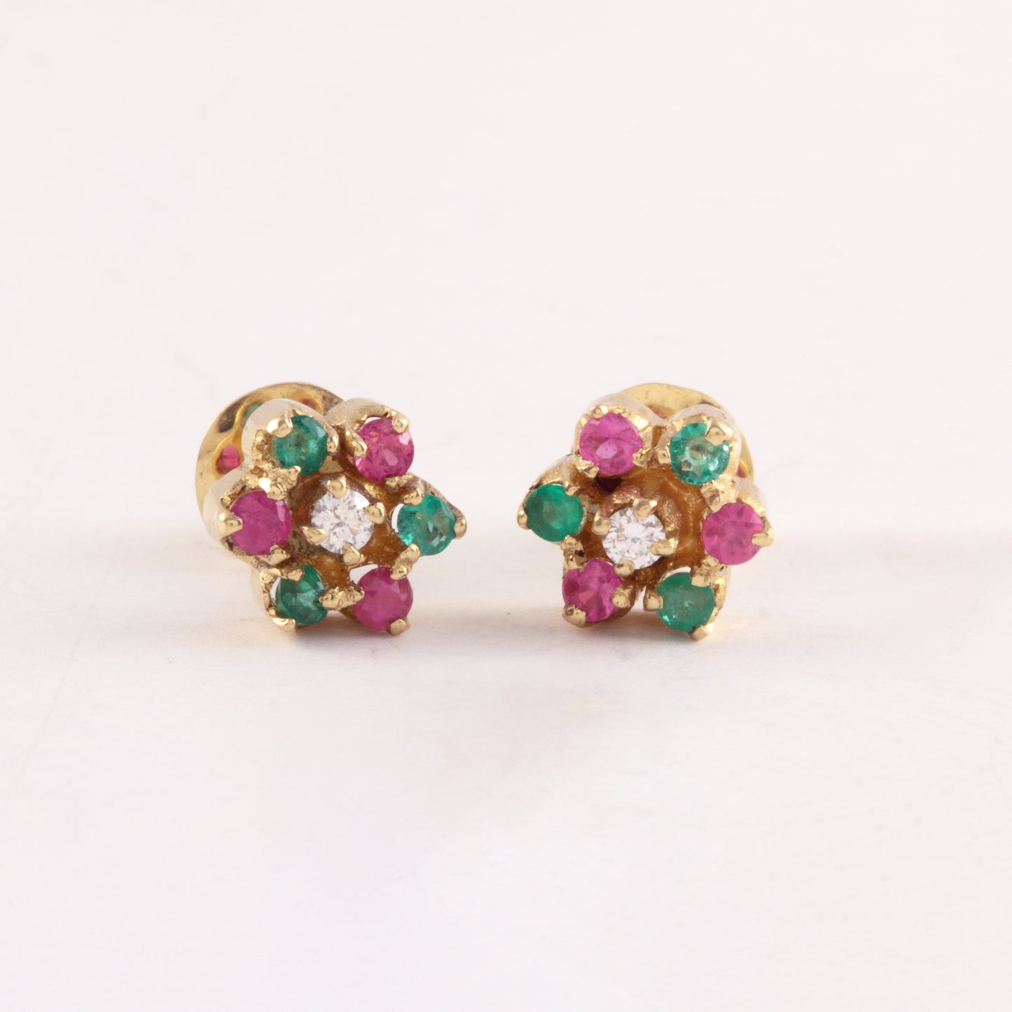 The Babyrasa Revati Floral Gold, Diamond, Ruby and Emerald Ear Studs by Rasvihar