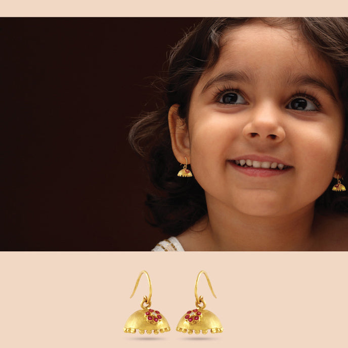 The Babyrasa Rupa Gold, Diamond and Ruby Jhumka by Rasvihar