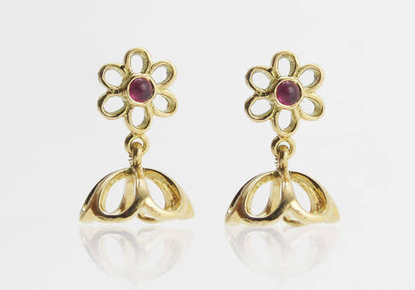 The Babyrasa Vandita Floral Gold and Ruby Jhumka by Rasvihar