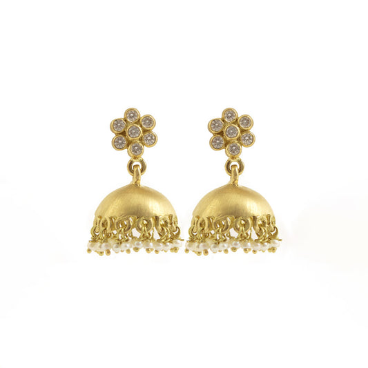 The Babyrasa Torsa Floral Gold, Diamond and Pearl Jhumka by Rasvihar