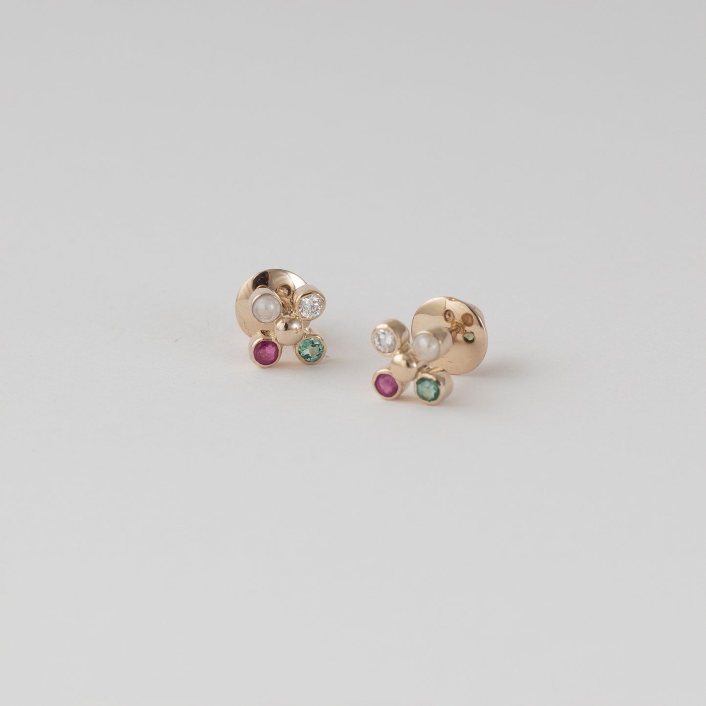 The Babyrasa Vanisha Floral Gold, Ruby, Emerald, Pearl and Diamond Ear Studs by Rasvihar