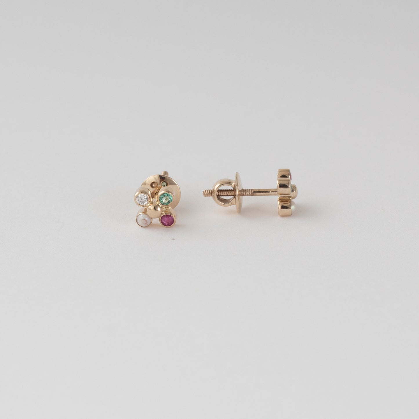 The Babyrasa Vanisha Floral Gold, Ruby, Emerald, Pearl and Diamond Ear Studs by Rasvihar