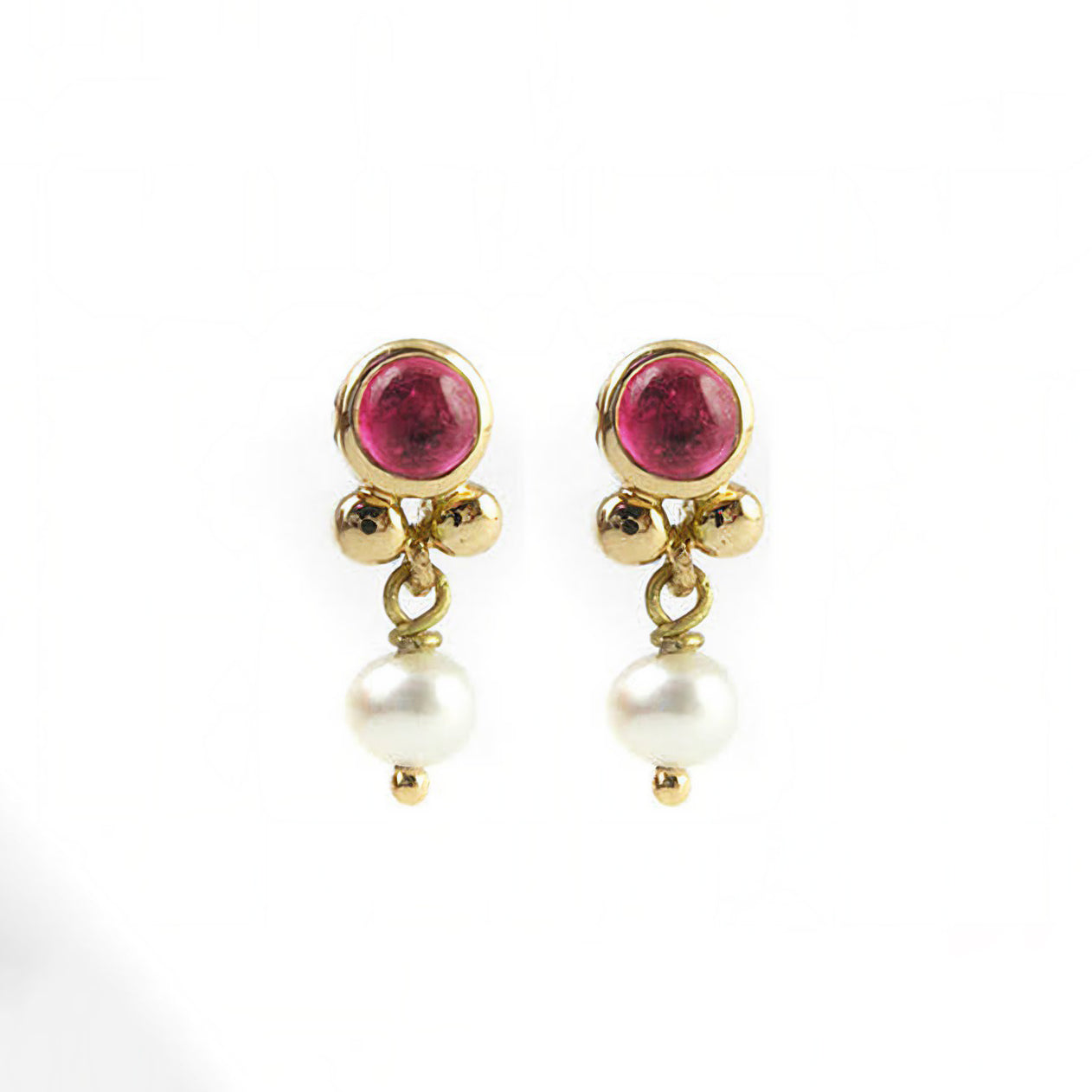 The Babyrasa Pravya Floral Gold, Ruby and Pearl Ear Studs by Rasvihar