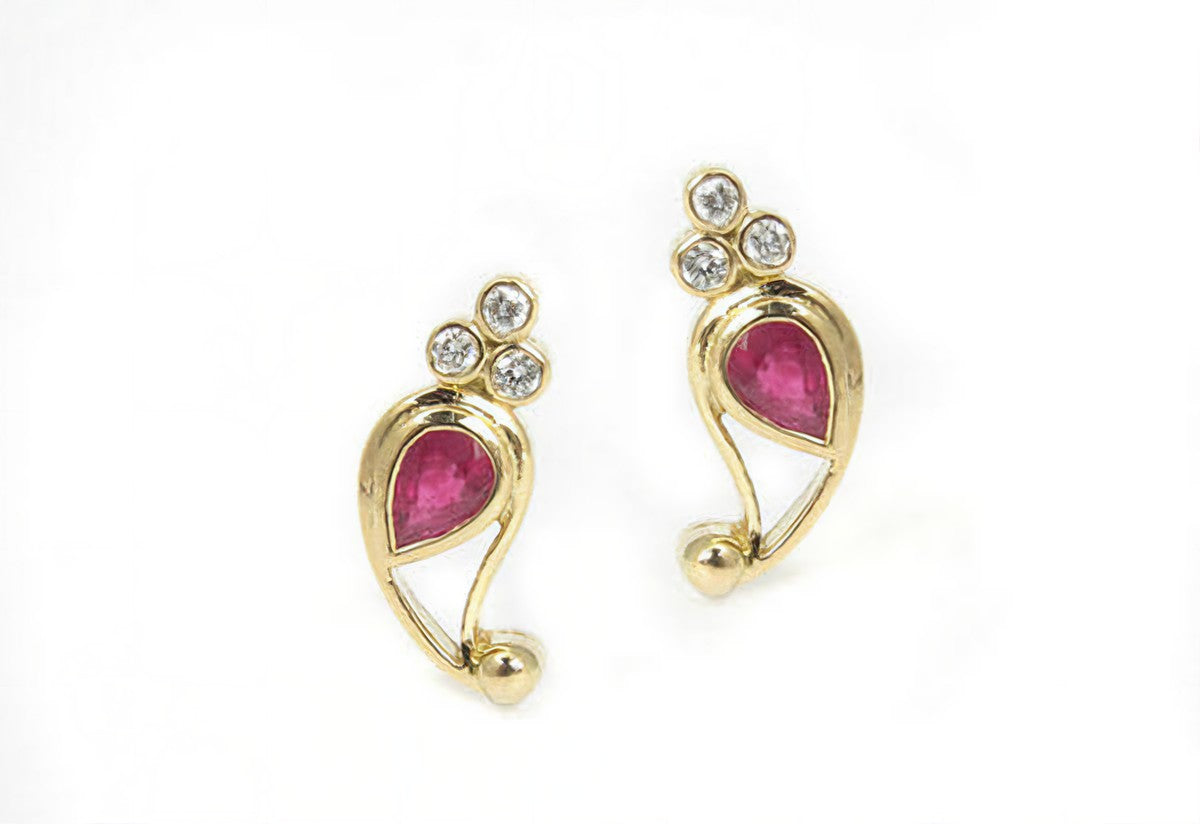 The Babyrasa Aliza Paisley Gold and Diamond Ear Studs by Rasvihar