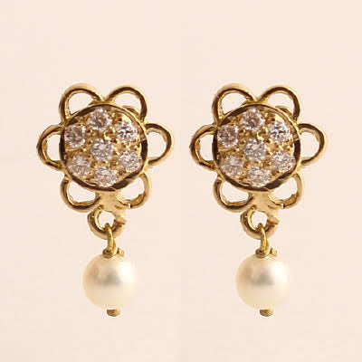 The Babyrasa Kahala Floral Gold and Diamond and Pearl Ear Studs by Rasvihar