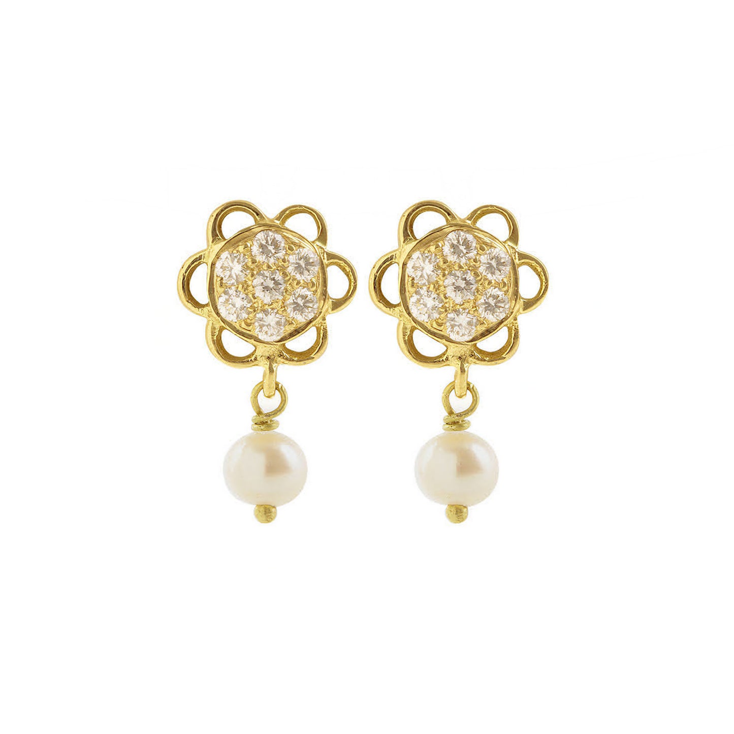 The Babyrasa Kahala Floral Gold and Diamond and Pearl Ear Studs by Rasvihar