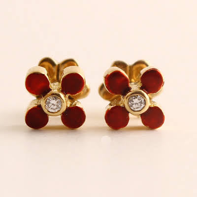 The Babyrasa Deepali Enamel Gold and Diamond Ear Studs by Rasvihar