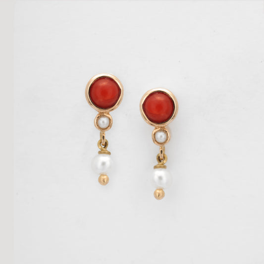 The Babyrasa Varnika Gold, Coral and Pearl Ear Studs by Rasvihar