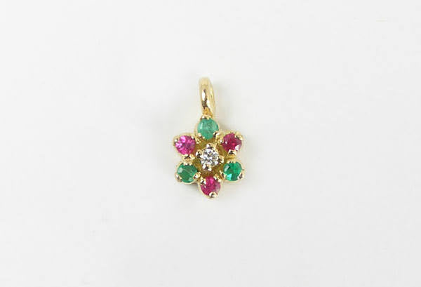 The Babyrasa Ashmi Floral Gold, Diamond, Emerald and Ruby Pendant by Rasvihar