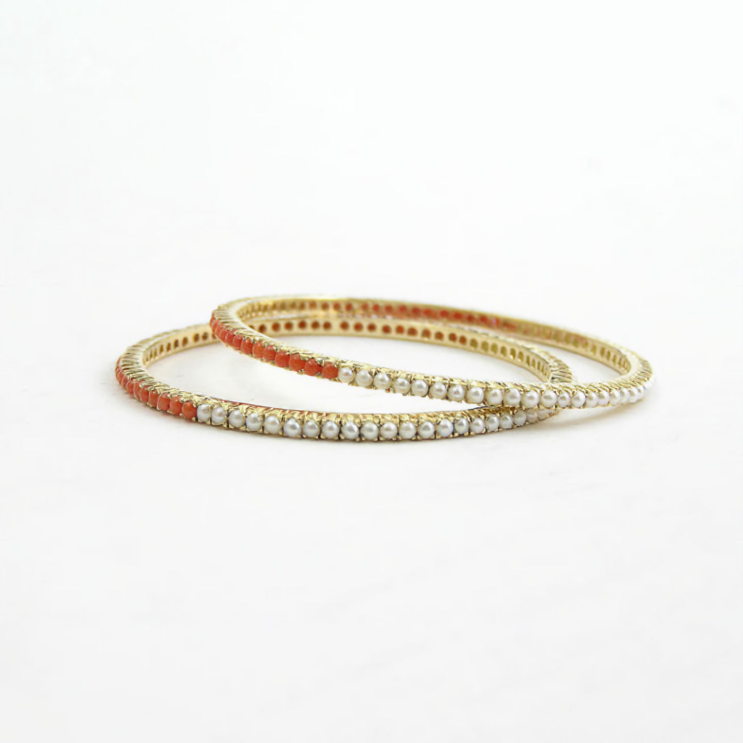 The Babyrasa Ekta Prong setting Gold, Coral and Pearl Bangle by Rasvihar