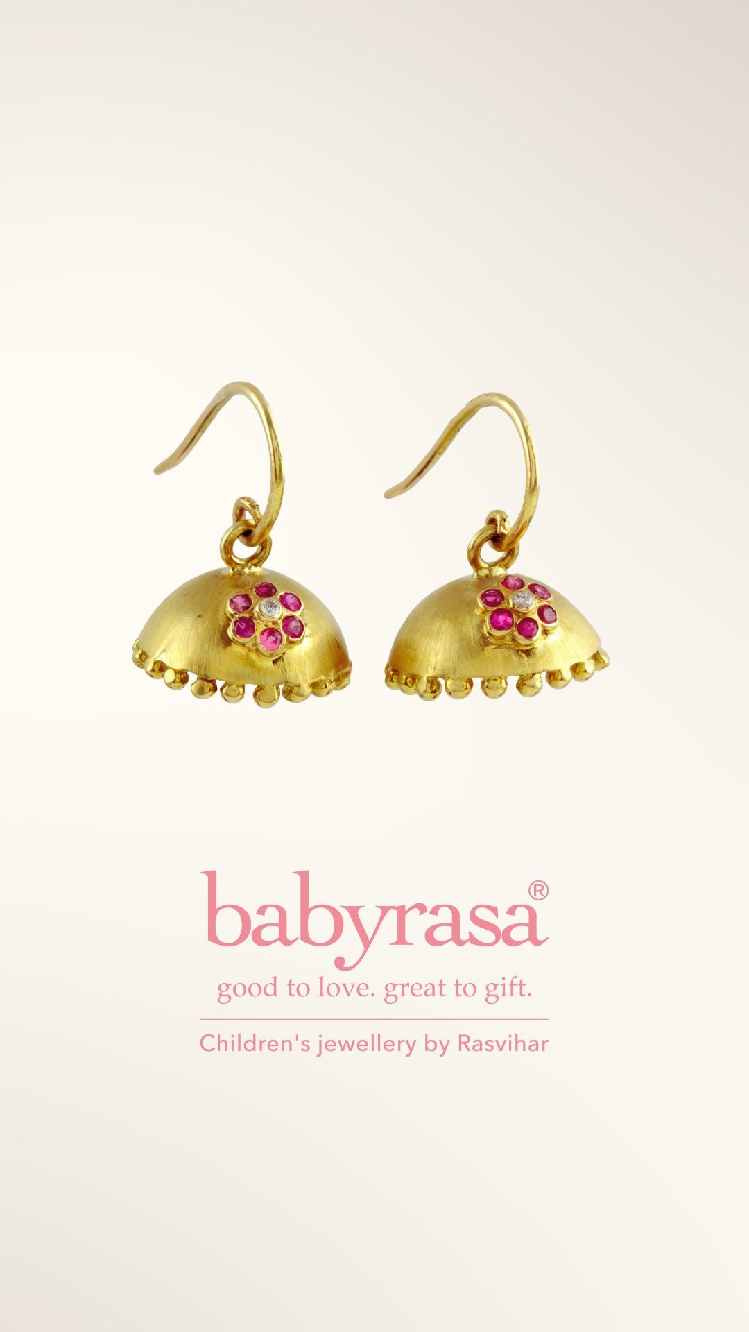 The Babyrasa Rupa Gold, Diamond and Ruby Jhumka by Rasvihar