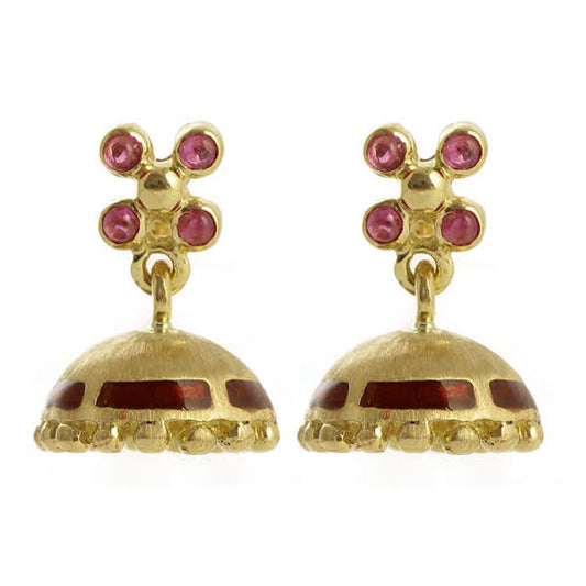 The Babyrasa Prema Enamel Gold, Diamond and Pearl Jhumka by Rasvihar