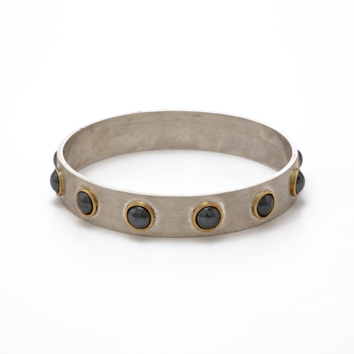 The Sandhya SiGo Silver Gold and Hematite Bangle by Rasvihar