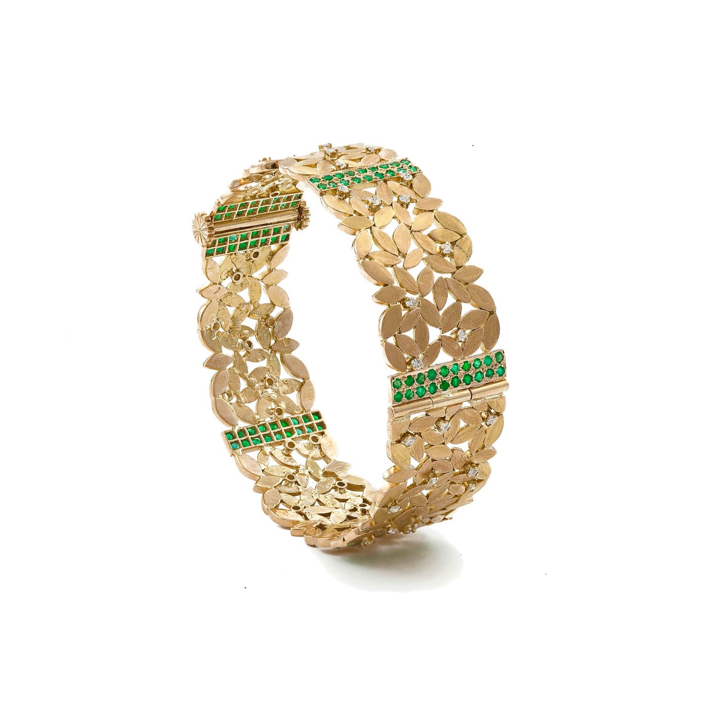 The Chetna Leaf Series Gold, Diamond and Emerald Bangle by Rasvihar