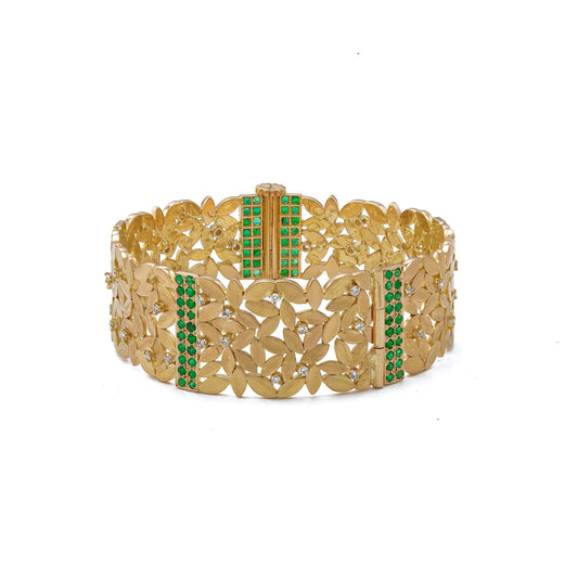 The Chetna Leaf Series Gold, Diamond and Emerald Bangle by Rasvihar