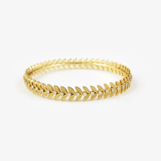 The Zenith Leaf Series Gold and Diamond Bangle by Rasvihar