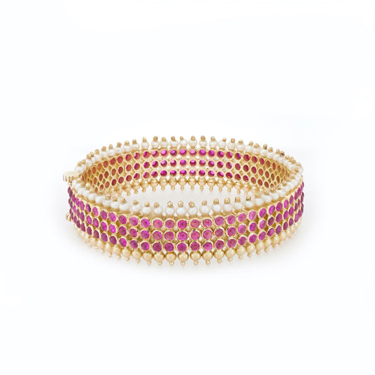 The Mathi Gold, Ruby and Pearl Bangle by Rasvihar