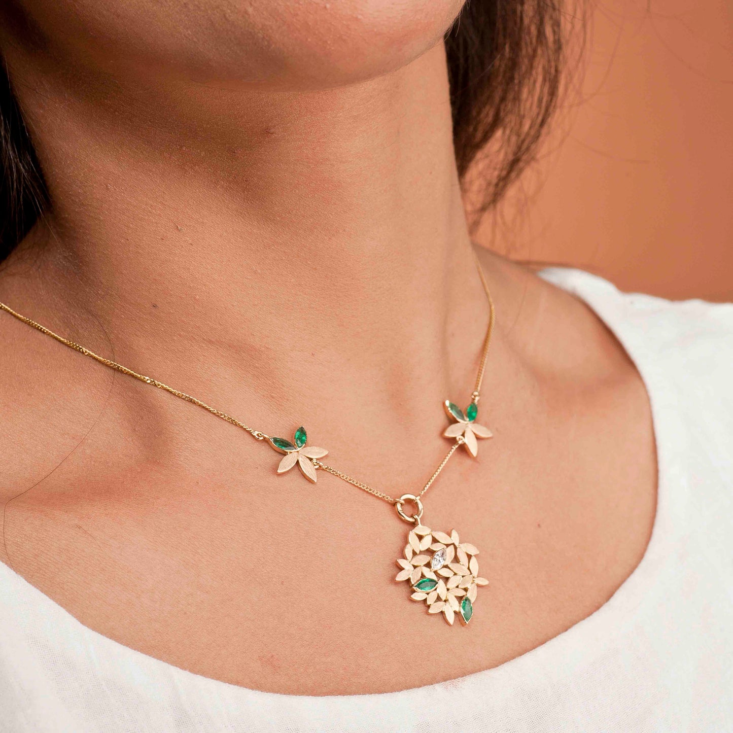 The Sulekha Leaf Series Gold, Diamond and Emerald Chain by Rasvihar