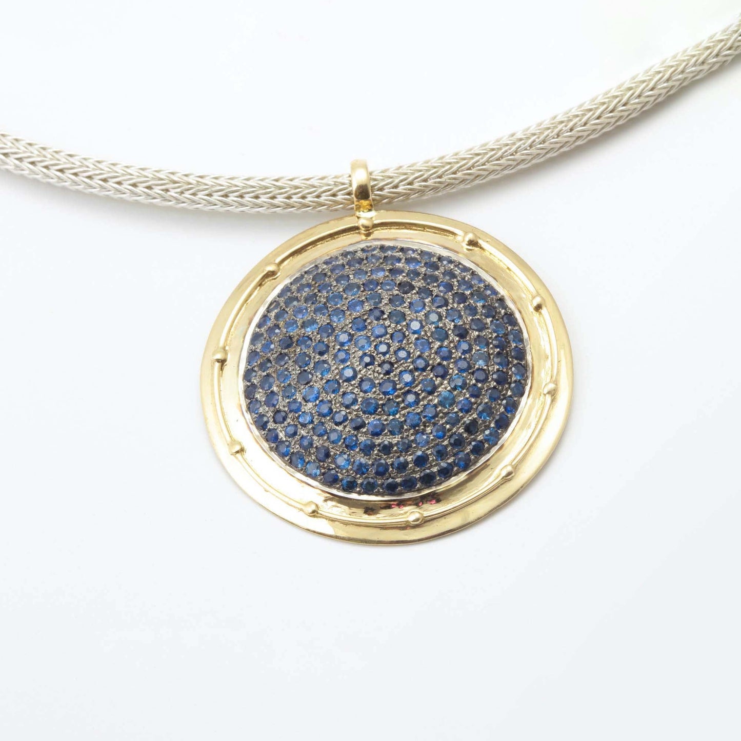 The Mulaksha SiGo Silver Gold and Blue Sapphire Chain by Rasvihar