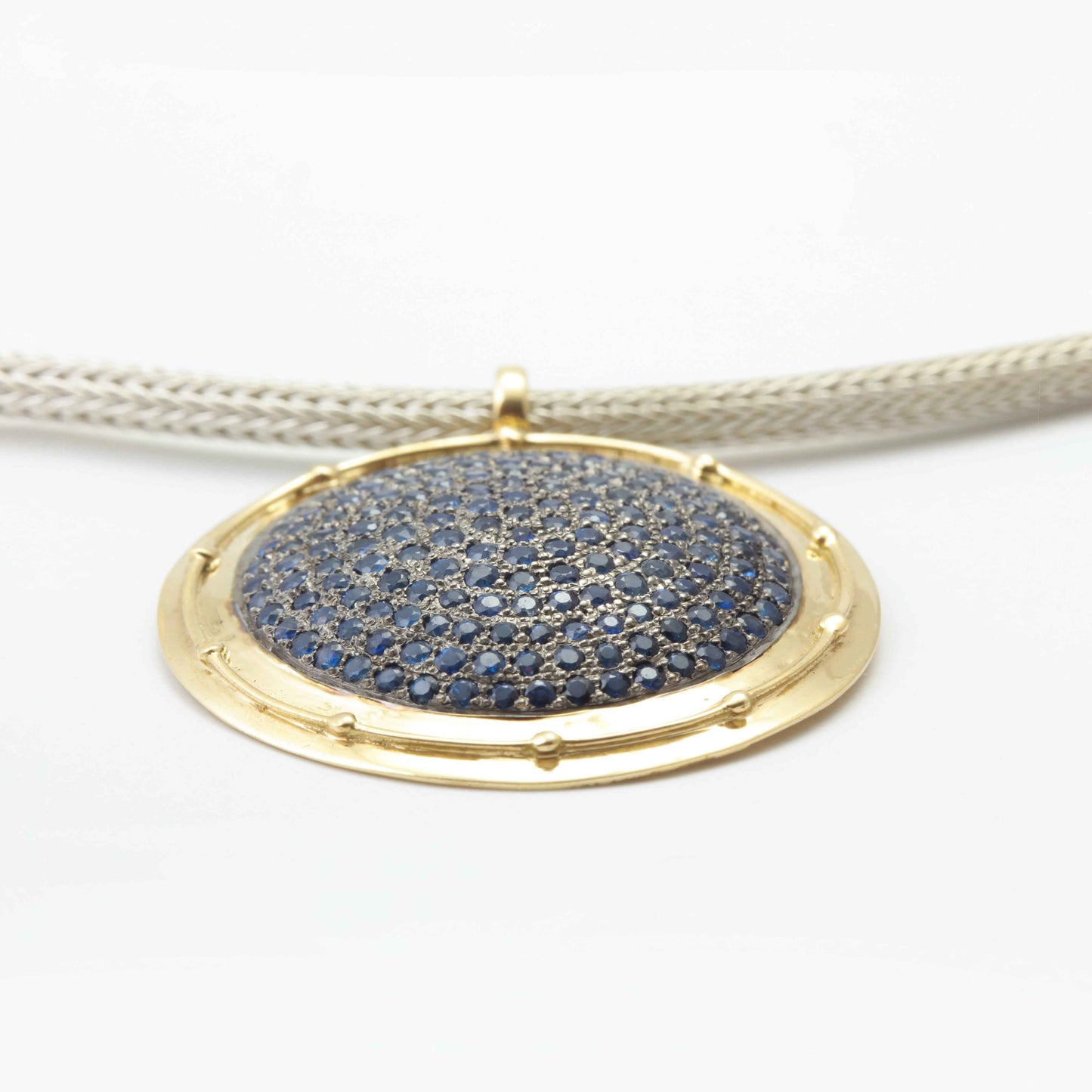 The Mulaksha SiGo Silver Gold and Blue Sapphire Chain by Rasvihar