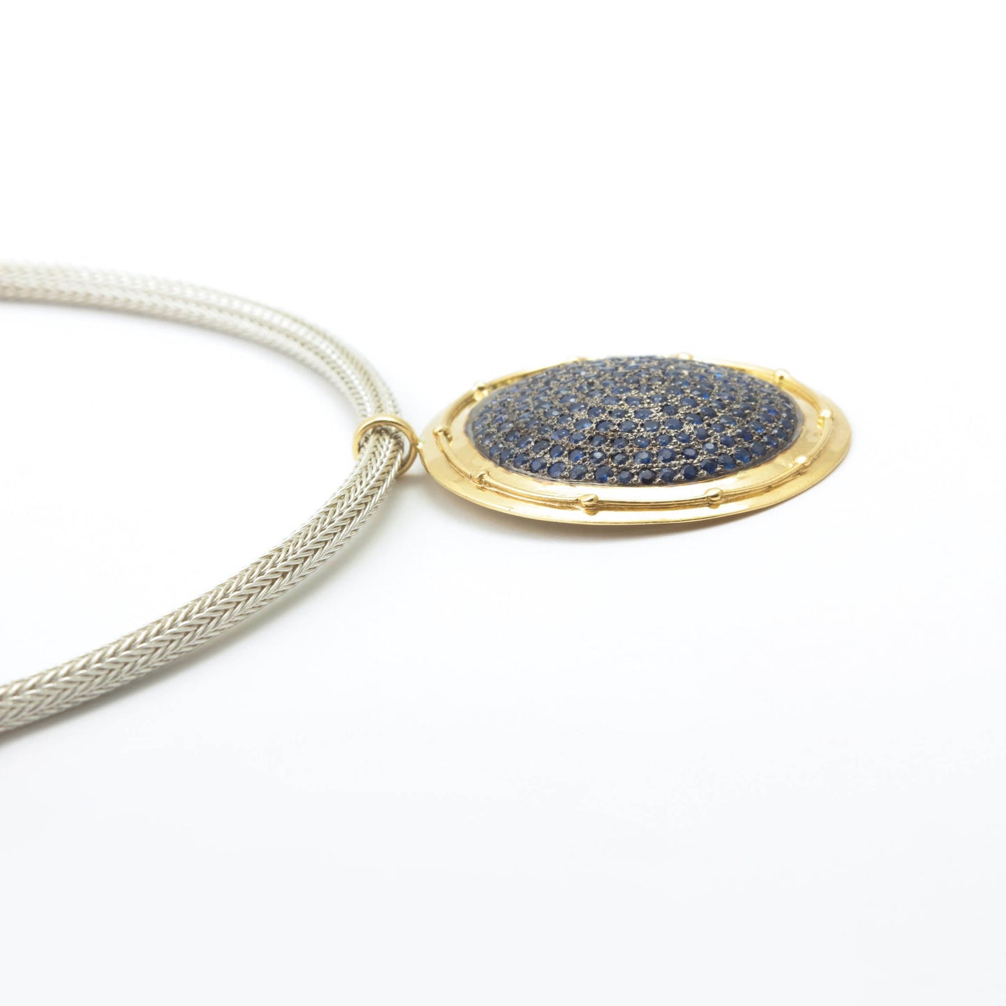 The Mulaksha SiGo Silver Gold and Blue Sapphire Chain by Rasvihar