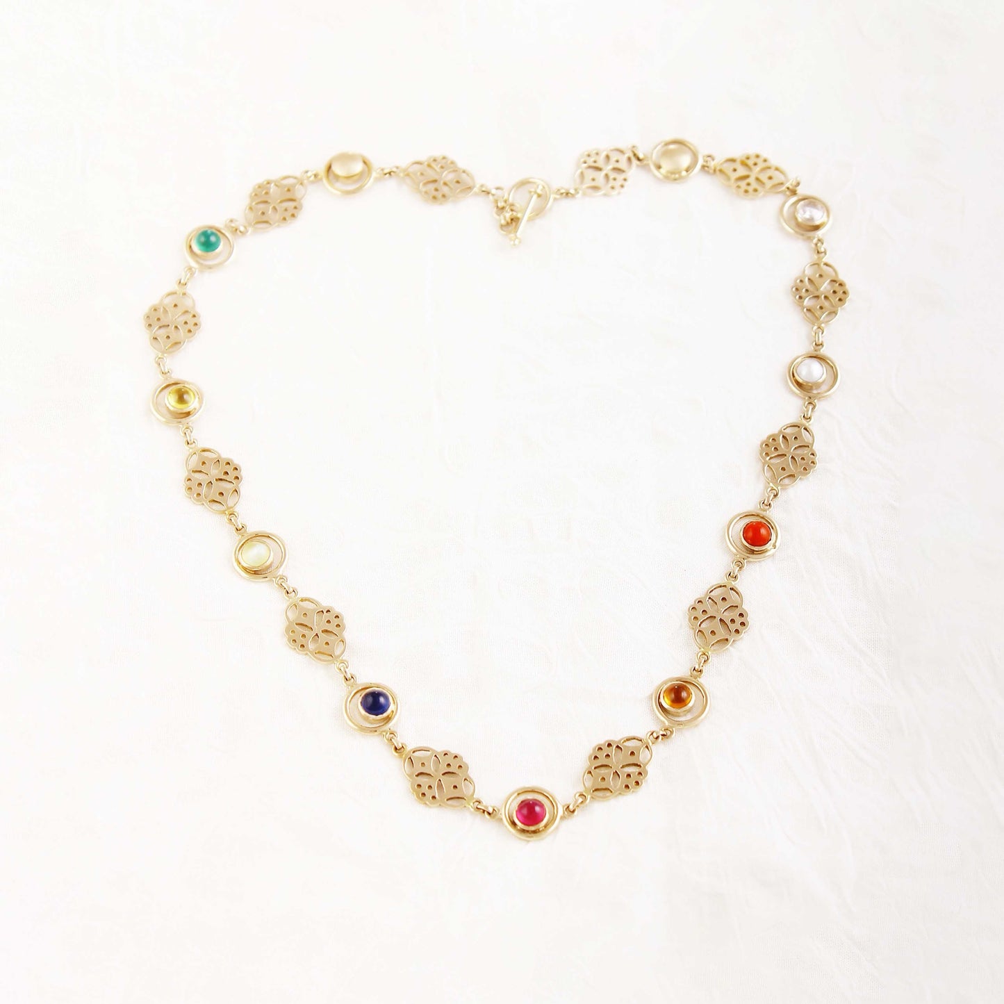 The Jaali / Lace Gold, Navratna and Diamond Necklace by Rasvihar