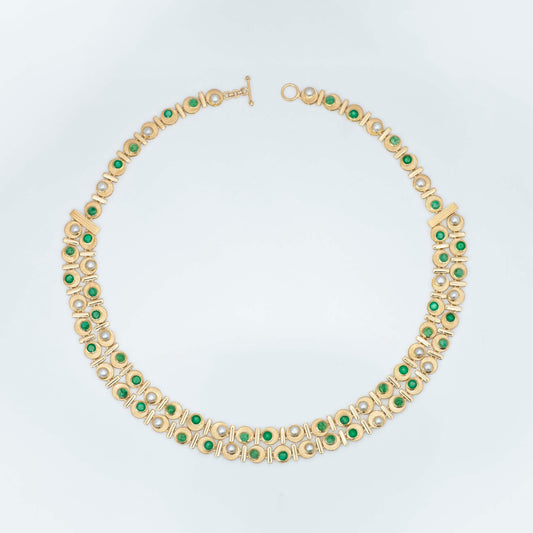 The Abhilasha Gold, Emerald and Pearl Necklace by Rasvihar