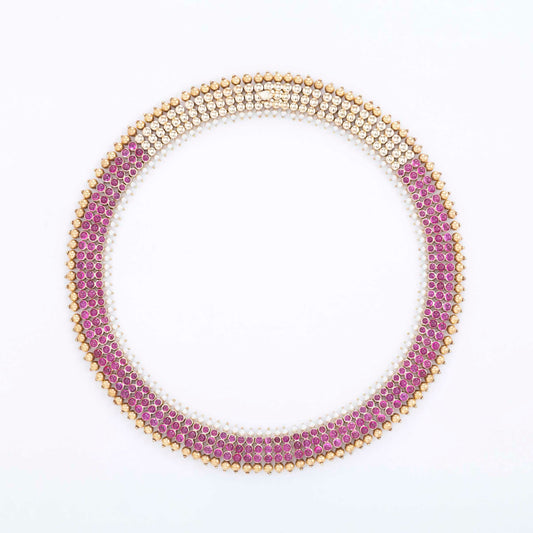 The Falguni Gold, Ruby and Pearl Necklace by Rasvihar