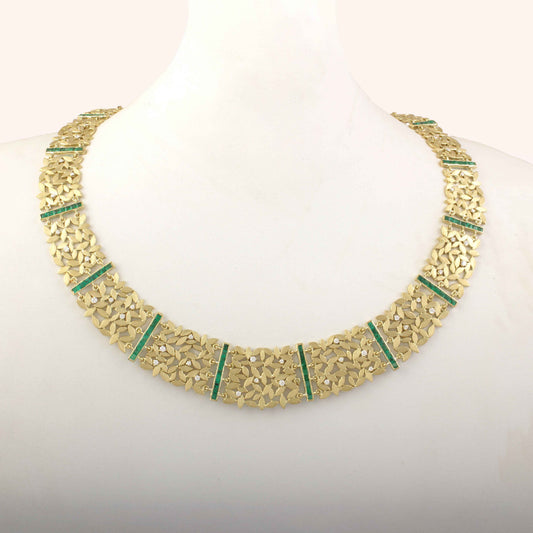 The Arushi Leaf Series Gold, Emerald and Diamond Necklace by Rasvihar