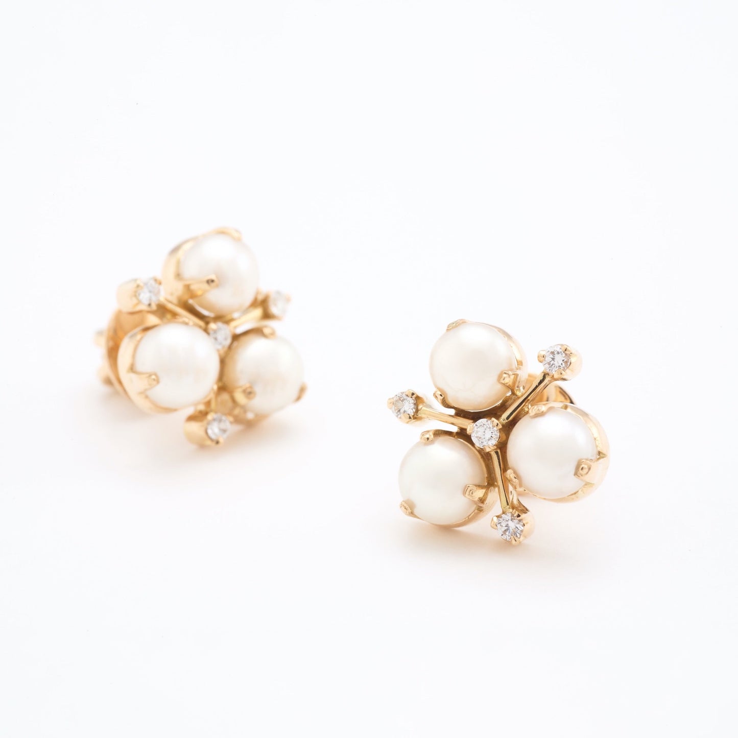 The Suhasini Gold, Diamond and Pearl Ear Studs by Rasvihar