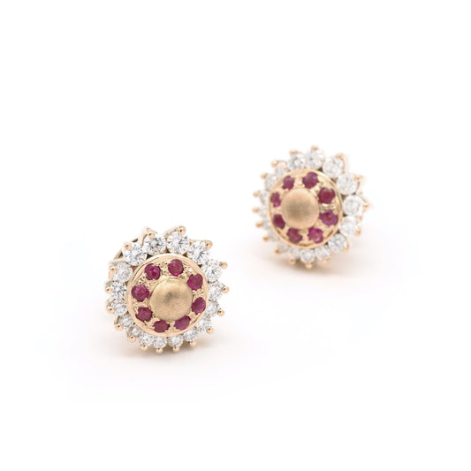 The Aadhirai Gold, Diamond and Ruby Ear Studs by Rasvihar