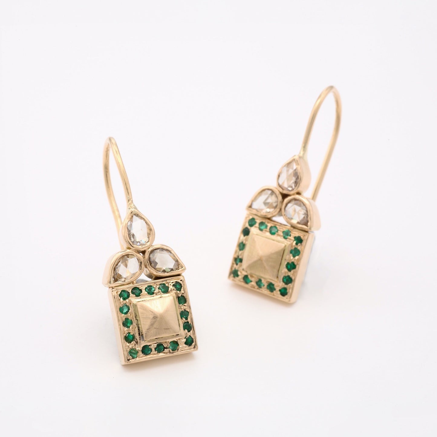 The Aadya Gold, Diamond and Emerald Hook Earrings by Rasvihar