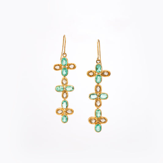 The Karishma Gold, Diamond and Emerald Long Earrings by Rasvihar