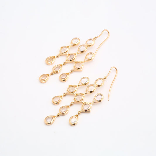 The Charu Gold and White Sapphire Long Earrings by Rasvihar