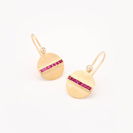 The Anusha Gold, Diamond and Ruby Hook Earrings by Rasvihar