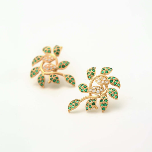 The Chaitra Gold, Diamond and Emerald Ear Studs by Rasvihar