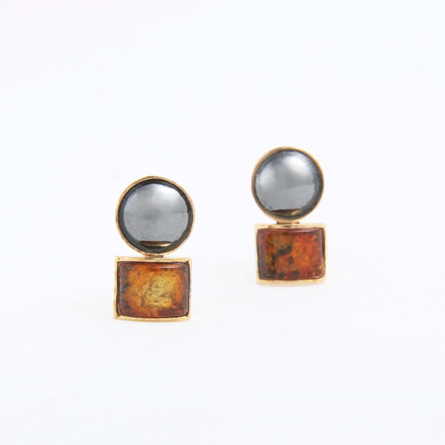 The Swali Gold, Amber and Hematite Ear Studs by Rasvihar