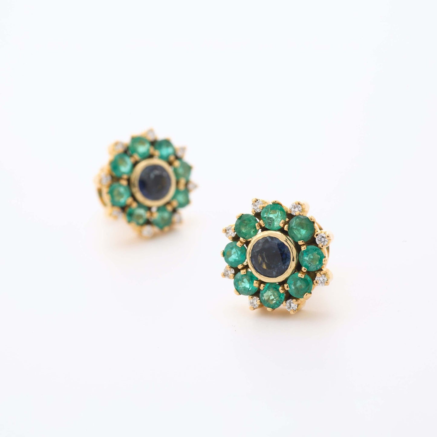 The Gautami Gold, Diamond, Emerald and Blue Sapphire Ear Studs by Rasvihar