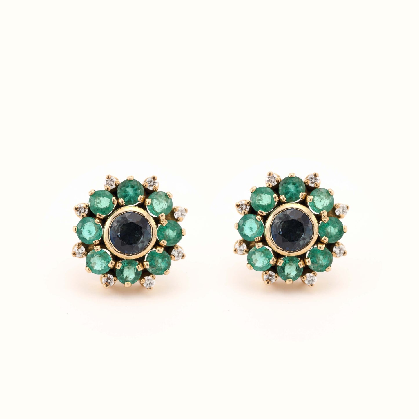 The Gautami Gold, Diamond, Emerald and Blue Sapphire Ear Studs by Rasvihar