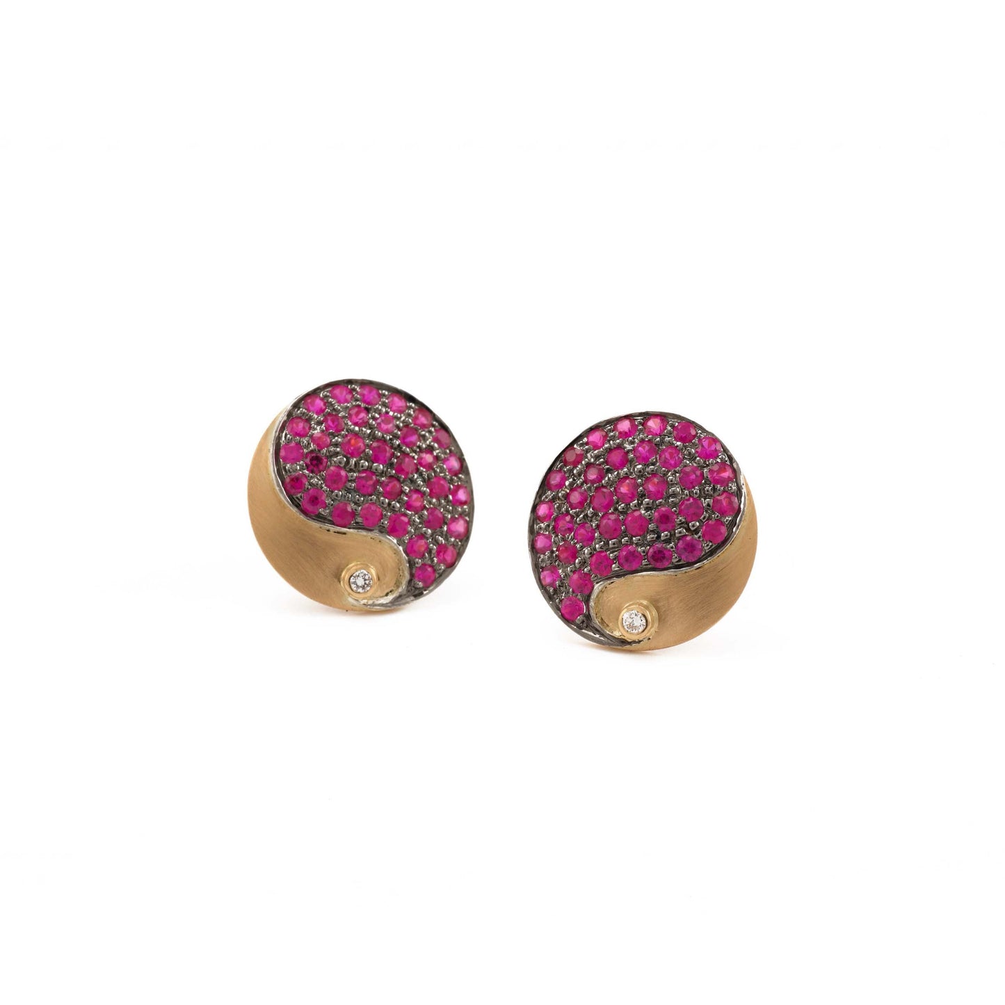 The Nirupama SiGo Silver Gold, Ruby and Diamond Ear Studs by Rasvihar