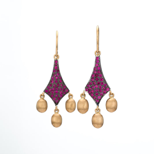 The Ananya SiGo Silver Gold and Ruby Long Earrings by Rasvihar