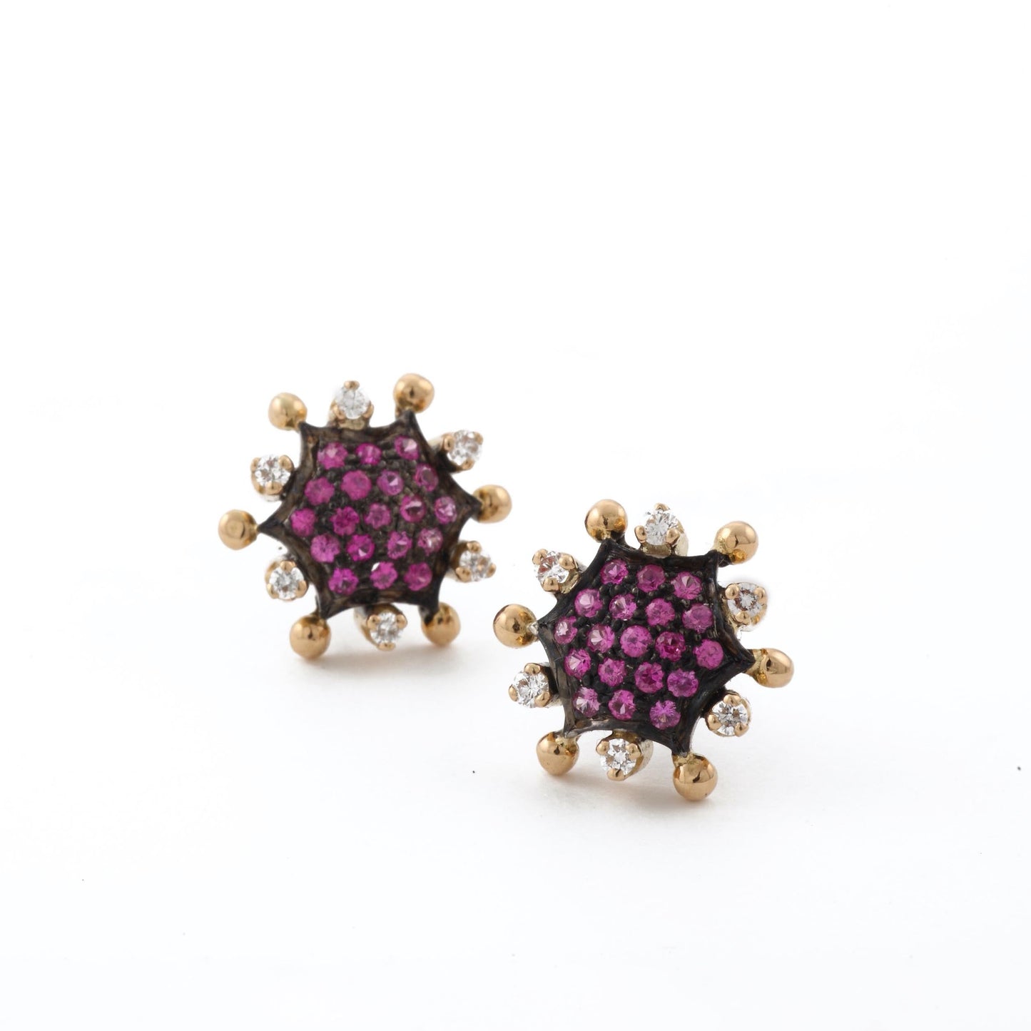 The Rithi SiGo Silver Gold, Diamond and Ruby Ear Studs by Rasvihar