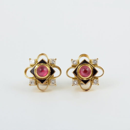 The Mandakini Gold, Ruby and Diamond Ear Studs by Rasvihar