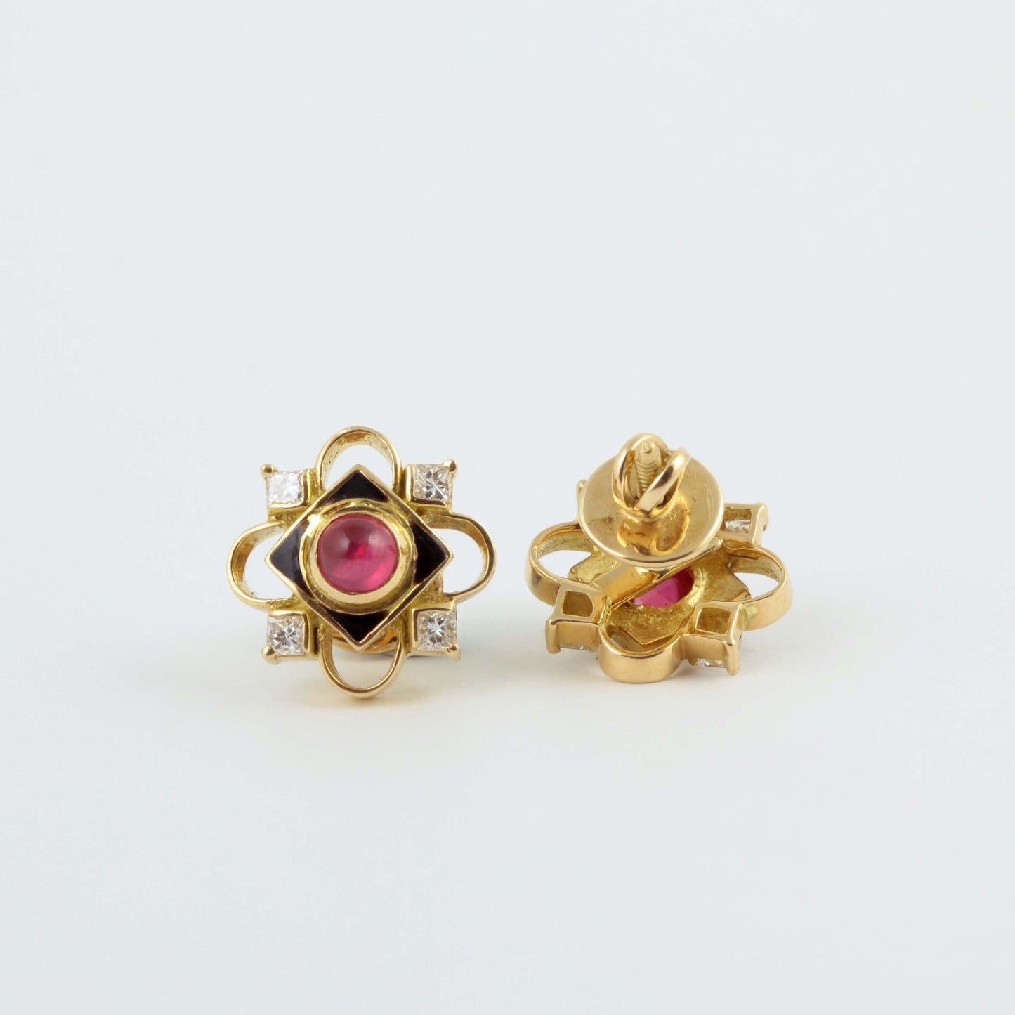 The Mandakini Gold, Ruby and Diamond Ear Studs by Rasvihar