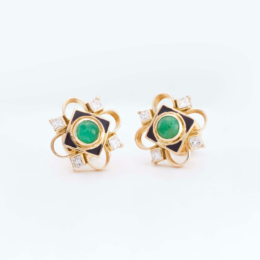 The Tanushri Gold, Emerald and Diamond Ear Studs by Rasvihar