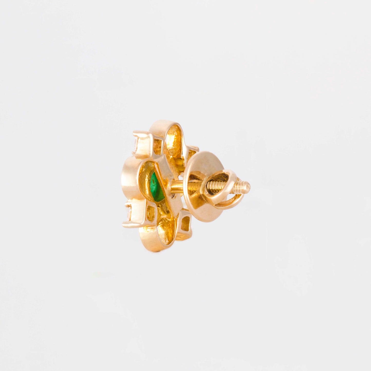 The Tanushri Gold, Emerald and Diamond Ear Studs by Rasvihar