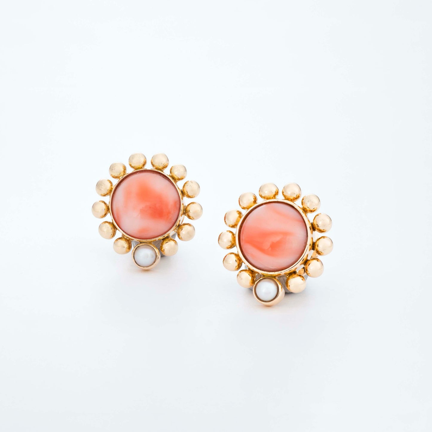 The Swati Gold, Coral and Pearl Ear Studs by Rasvihar