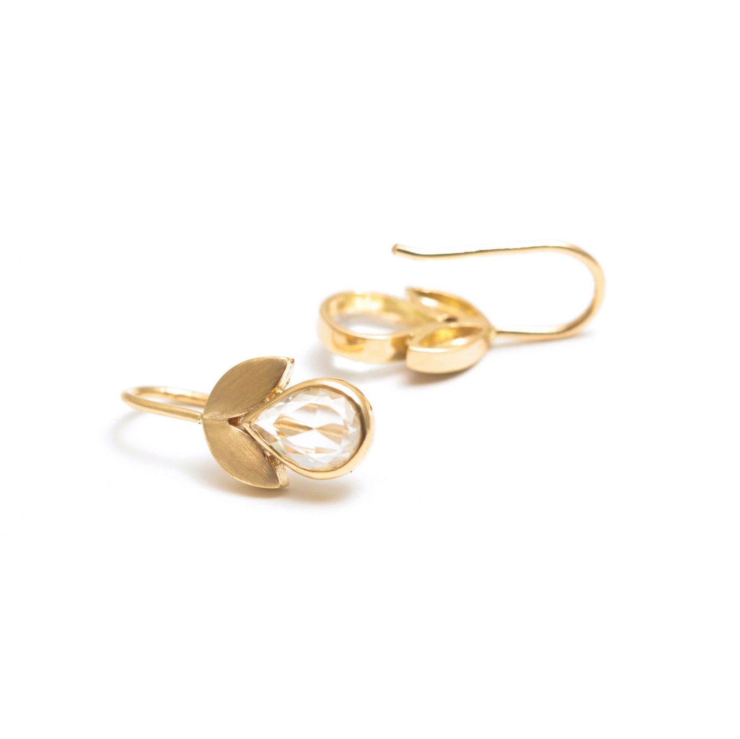 The Vani Gold and White Sapphire Hook Earrings by Rasvihar